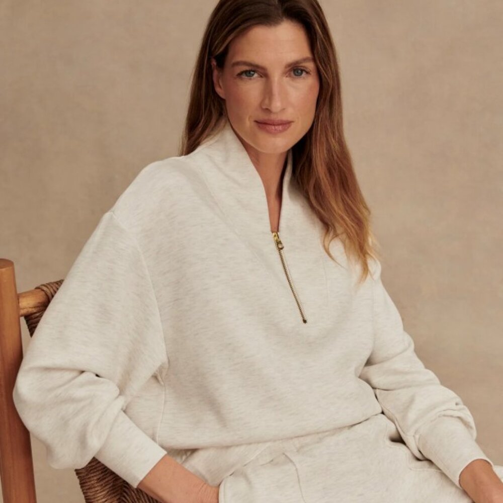 Varley Davidson Sweat Zip Shirt Top Ivory Marl XS